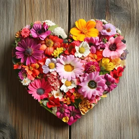 Colorful Floral Heart on Rustic Wood