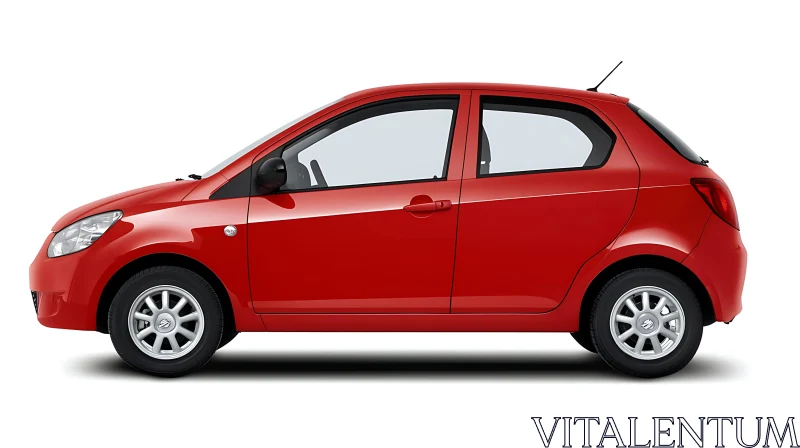 Sporty Red Compact Car Side View AI Image