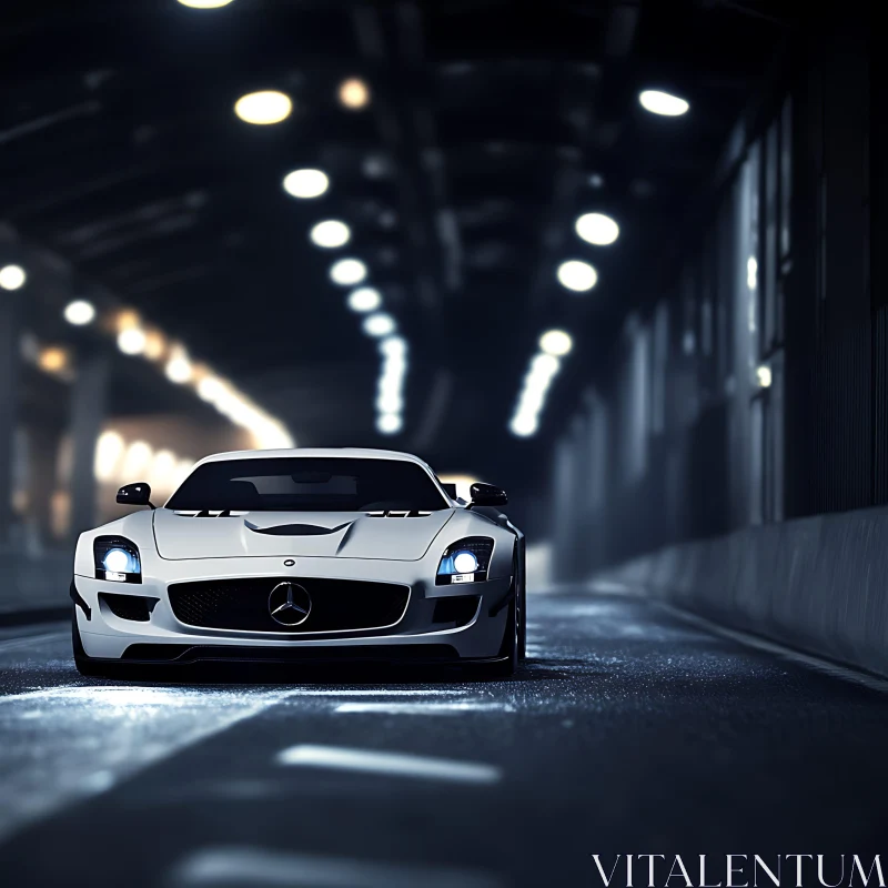 Luxury Car in Nighttime Urban Setting AI Image