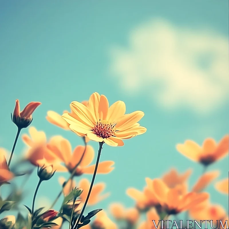 Serene Yellow Daisies in Spring AI Image