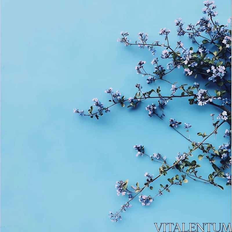 AI ART Blossoming Branches on Serene Blue Canvas