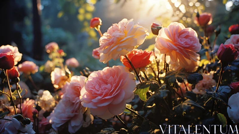 Morning Sunlight on Blooming Roses - Nature-Inspired Imagery AI Image