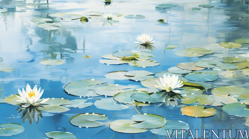 Tranquil Water Lily Pond Painting - Nature's Serene Beauty AI Image