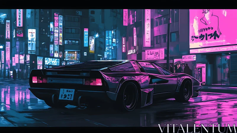 Sleek Retro Car in Vibrant Urban Neon Setting AI Image