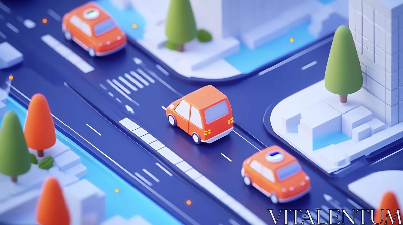 Playful Urban Scene with Orange Toy Cars AI Image