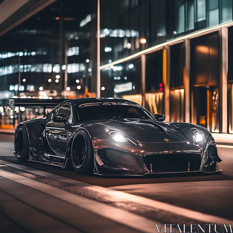 Polished Sports Car by Nighttime City Lights AI Image