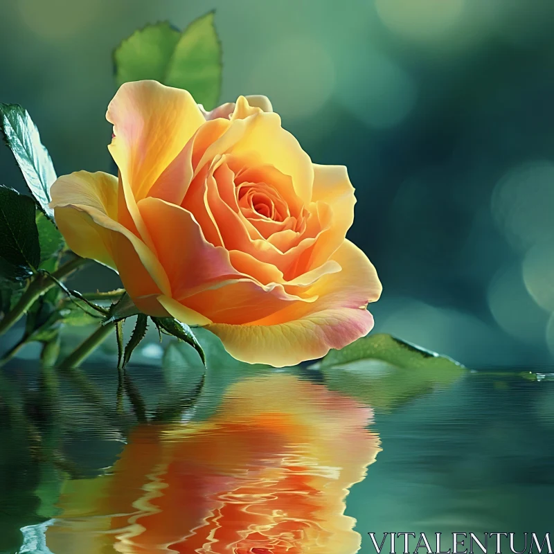 AI ART Tranquil Rose Reflection