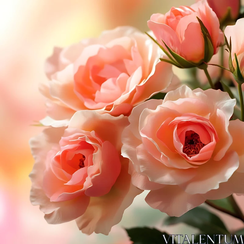 Exquisite Pink Roses in Detailed Close-Up AI Image