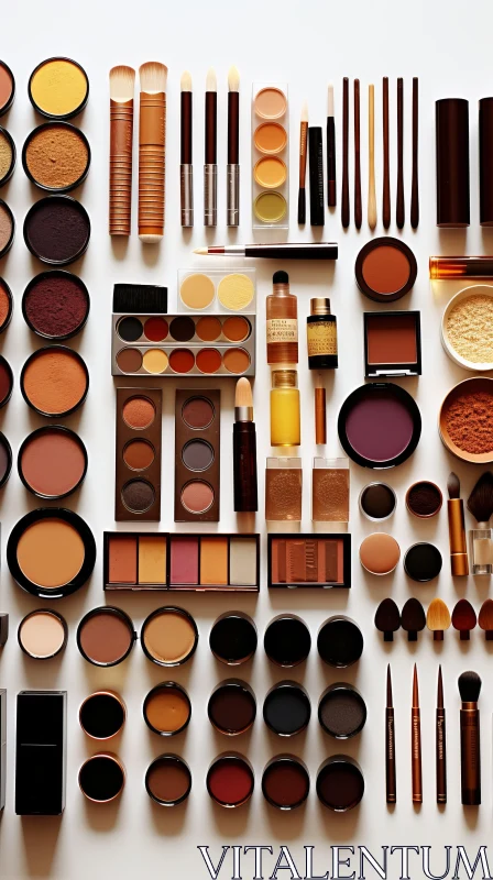 Captivating Makeup Collection: Brown and Yellow Shades on White Surface AI Image