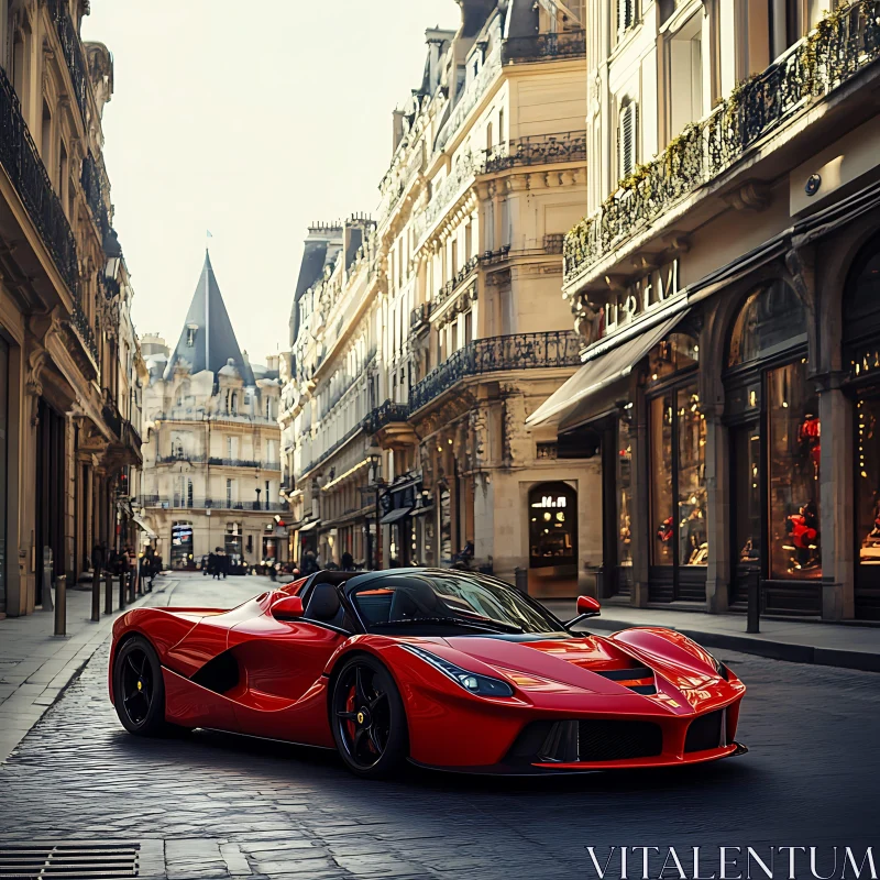 Elegant Red Sports Car in Historic European City AI Image