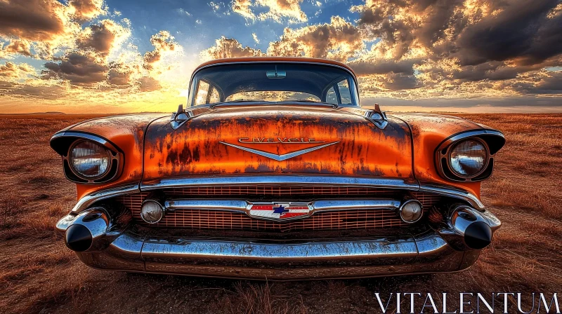 Classic Chevrolet Car in Rustic Landscape AI Image