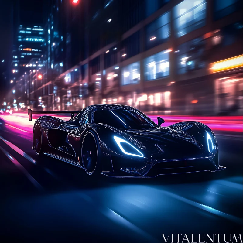 Speeding Sports Car in the City at Night AI Image