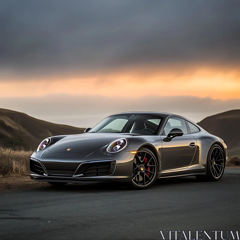 Elegant Metallic Sports Car at Dusk AI Image