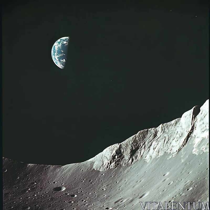 Earthrise Over Lunar Landscape AI Image