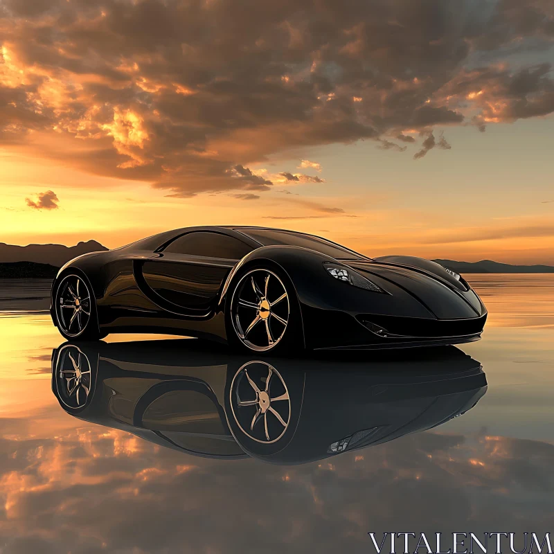 Luxury Car With Eye-catching Sunset Backdrop AI Image