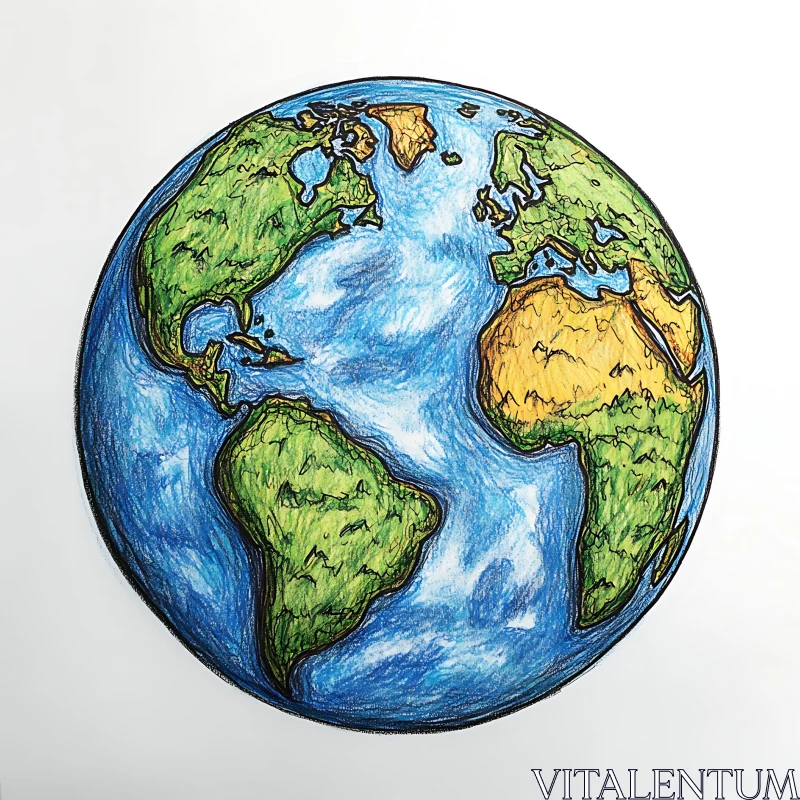 Sketch of Earth with Continents AI Image