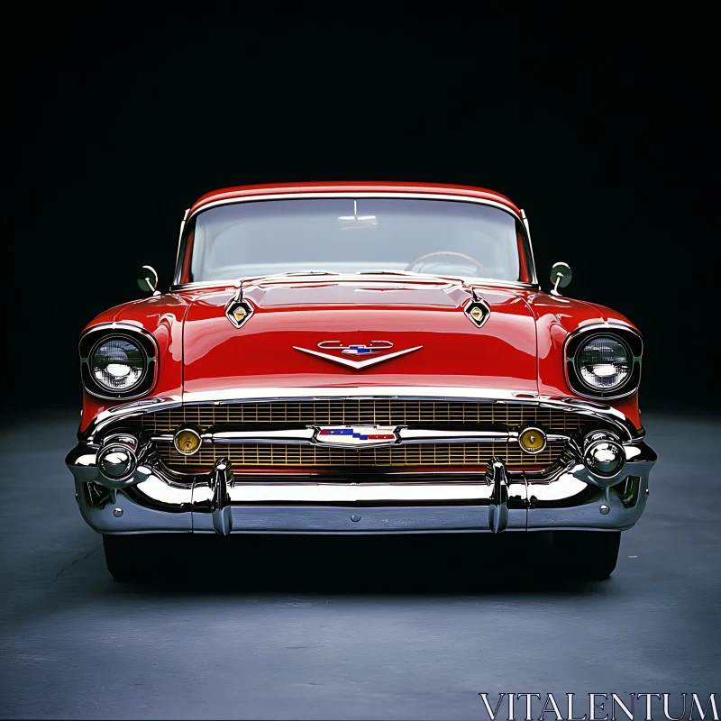 1950s Red Vintage Car with Chrome Details AI Image