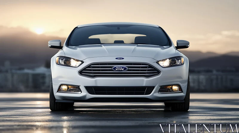 White Car Front View at Dusk AI Image