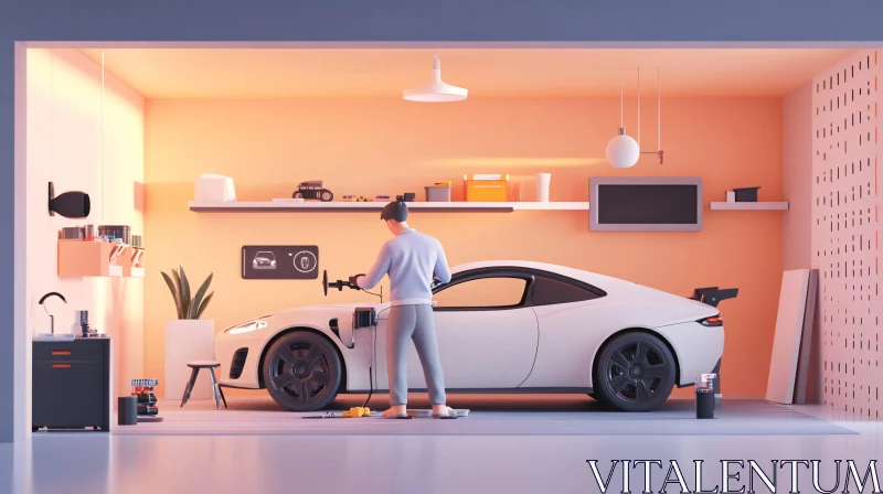 Sleek Sports Car in Well-Organized Garage AI Image