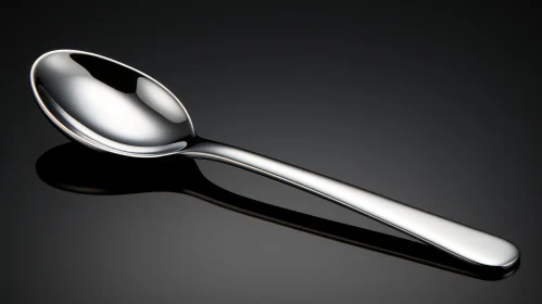 Minimalist Chrome-Plated Spoon on Black Surface