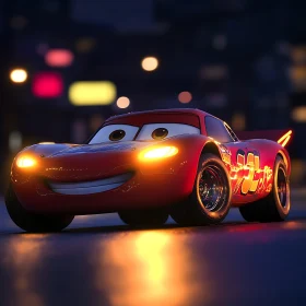 Cheerful Animated Car at Night