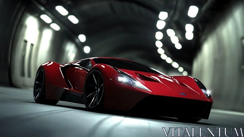 Red Sports Car in Tunnel AI Image