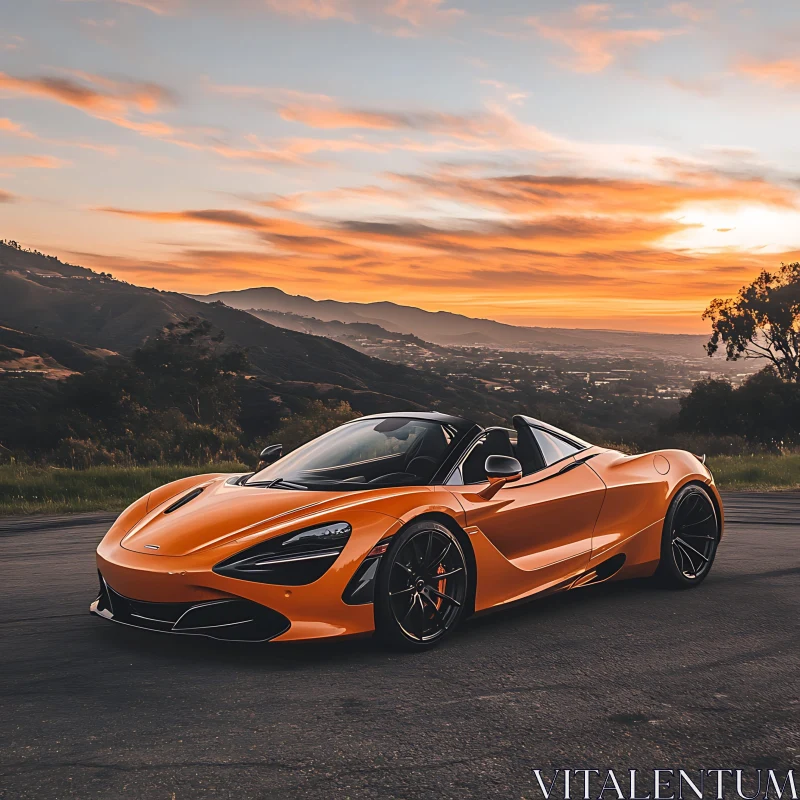 Convertible Orange Sports Car during Scenic Sunset AI Image