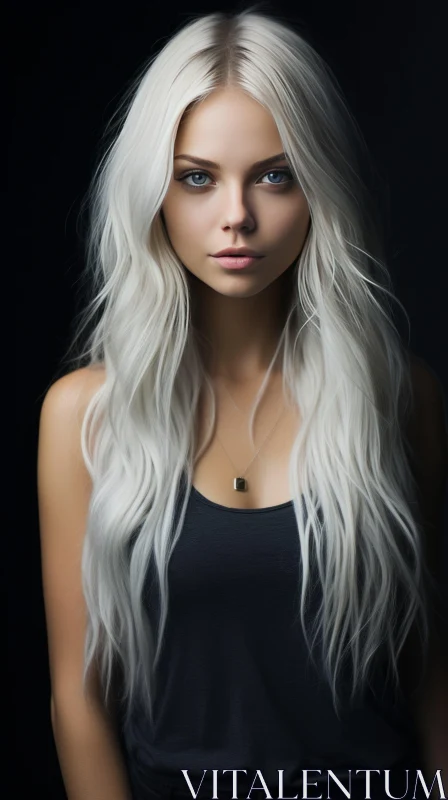 Captivating Portrait of a Beautiful Woman with Long White Hair AI Image