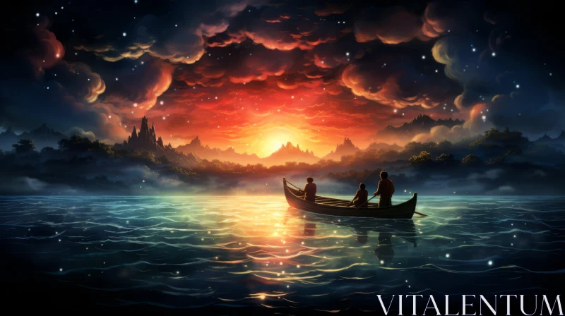 Couple in a Boat at Sunset - Fantasy Style Artwork AI Image