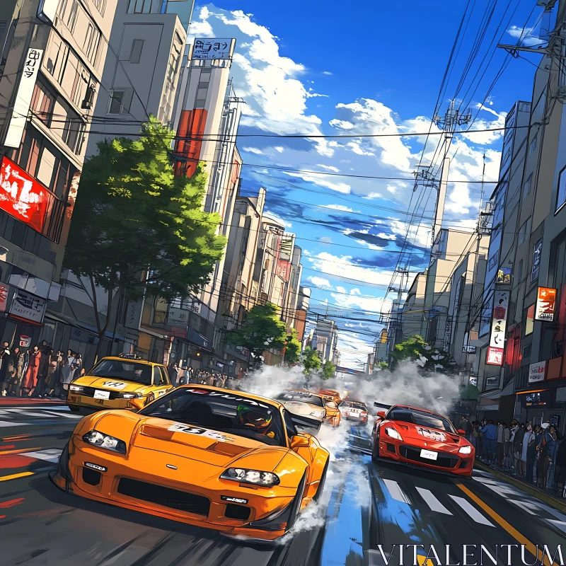 Anime Illustration of Urban Car Race AI Image