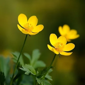 Bright Yellow Blooms Amidst Green Leaves