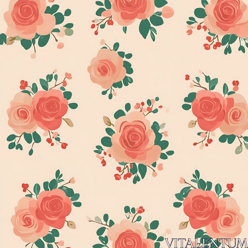 AI ART Coral and Peach Roses Pattern