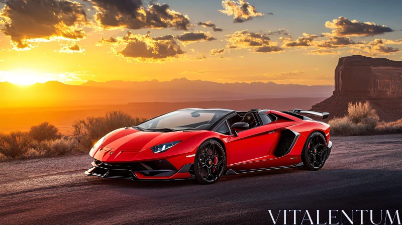 Luxury Convertible against Sunset Backdrop AI Image