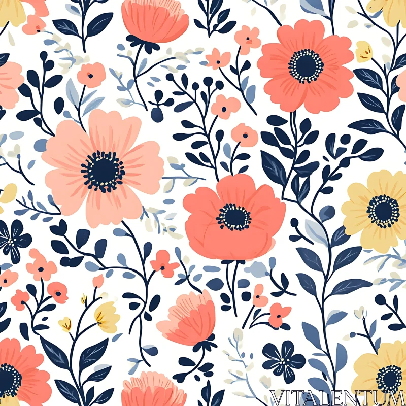 Floral Design Illustration with Colorful Flowers AI Image