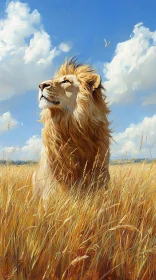 Regal Lion in Sunlit Grass