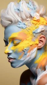 Colorful Painted Woman with Indigo and Yellow Palette