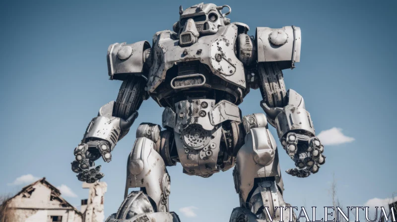 Colossal Steelpunk Robot in a Barren Desert - Stark and Unfiltered AI Image
