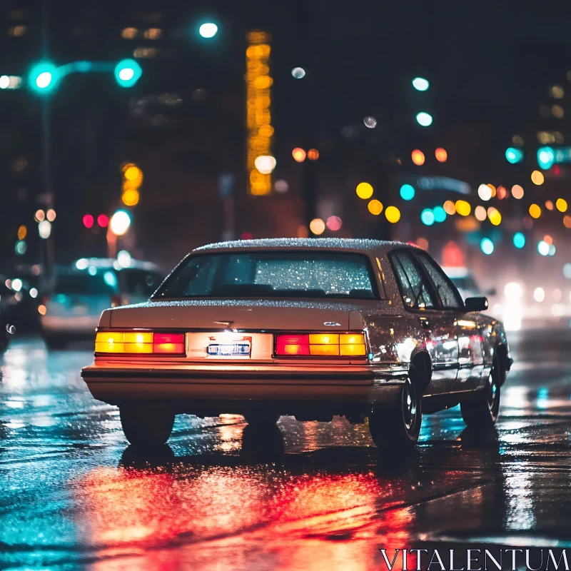 AI ART Classic Car in Nighttime Urban Rain