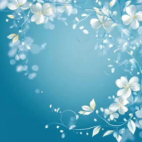 Delicate Floral Composition on Blue Backdrop