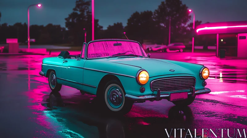 Vintage Car Under Neon Glow AI Image