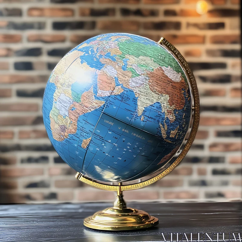 Classic Globe with World Map and Brass Stand for Desk Decor AI Image