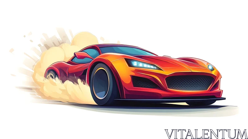 Dynamic Racing Car Illustration in Red and Orange AI Image