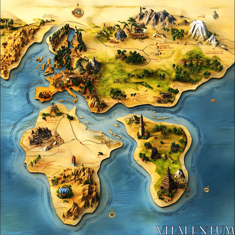 Fantasy Adventure Map with Detailed Landscapes AI Image