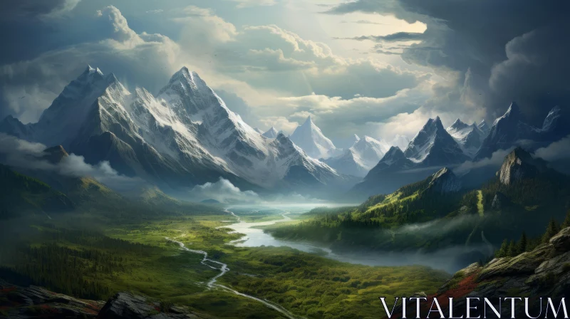 Epic Mountain Landscape - An Oil Painting AI Image
