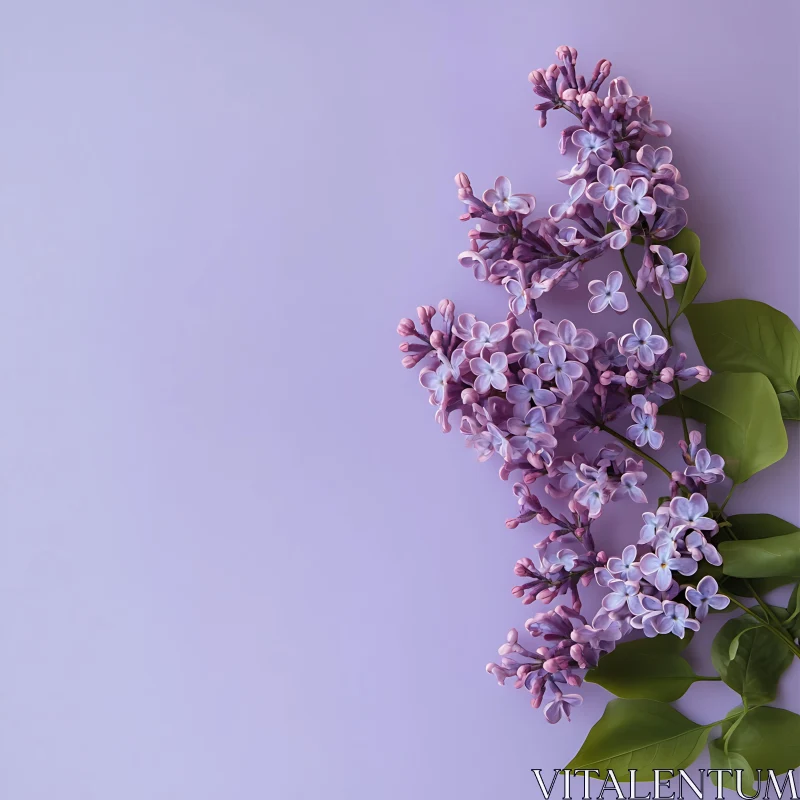 AI ART Delicate Lilac Flowers with Green Leaves