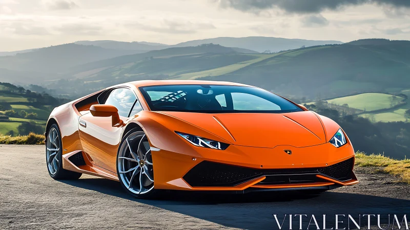 Luxury Orange Supercar on Mountain Road AI Image