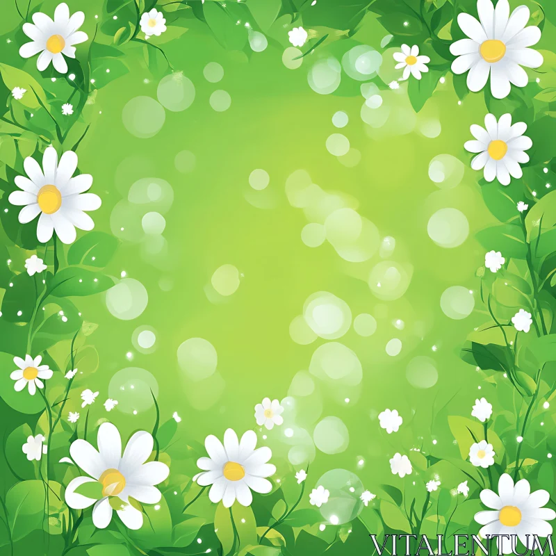 Framed Daisies in Green Nature AI Image