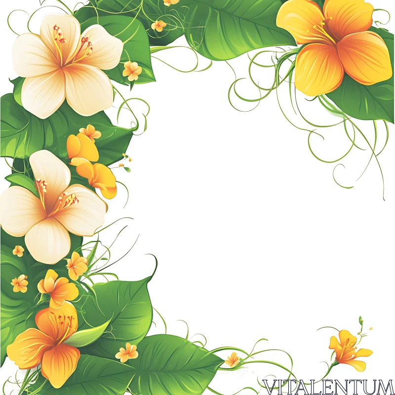 AI ART Ornate Floral Frame with Green Leaves