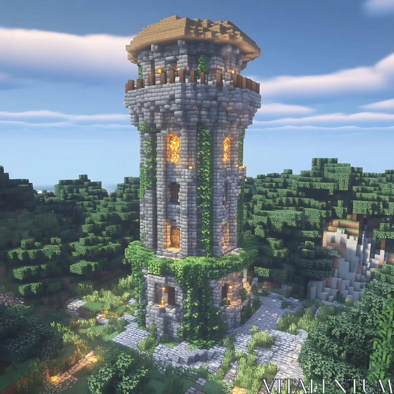 Serene Tower Amidst Greenery AI Image