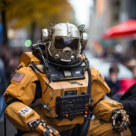 Steelpunk Street Photography - Urban Life in a Golden Space Suit